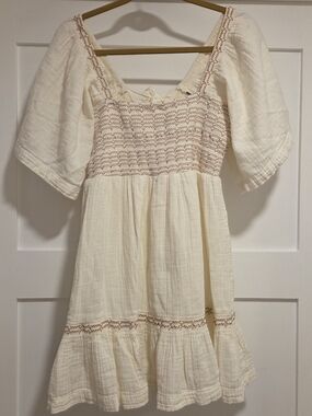 Free People Easy to Love Mini Dress - Ivory/Smocked